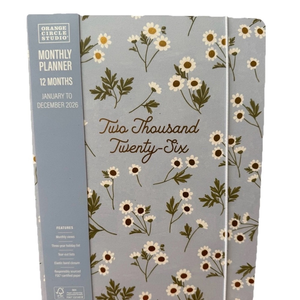 2026 Monthly Planner  12 month Planner Orange Circle Studio Boho Blue Flowers